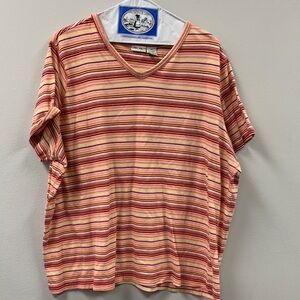 Cherokee Striped V-Neck Top - Red and Orange
